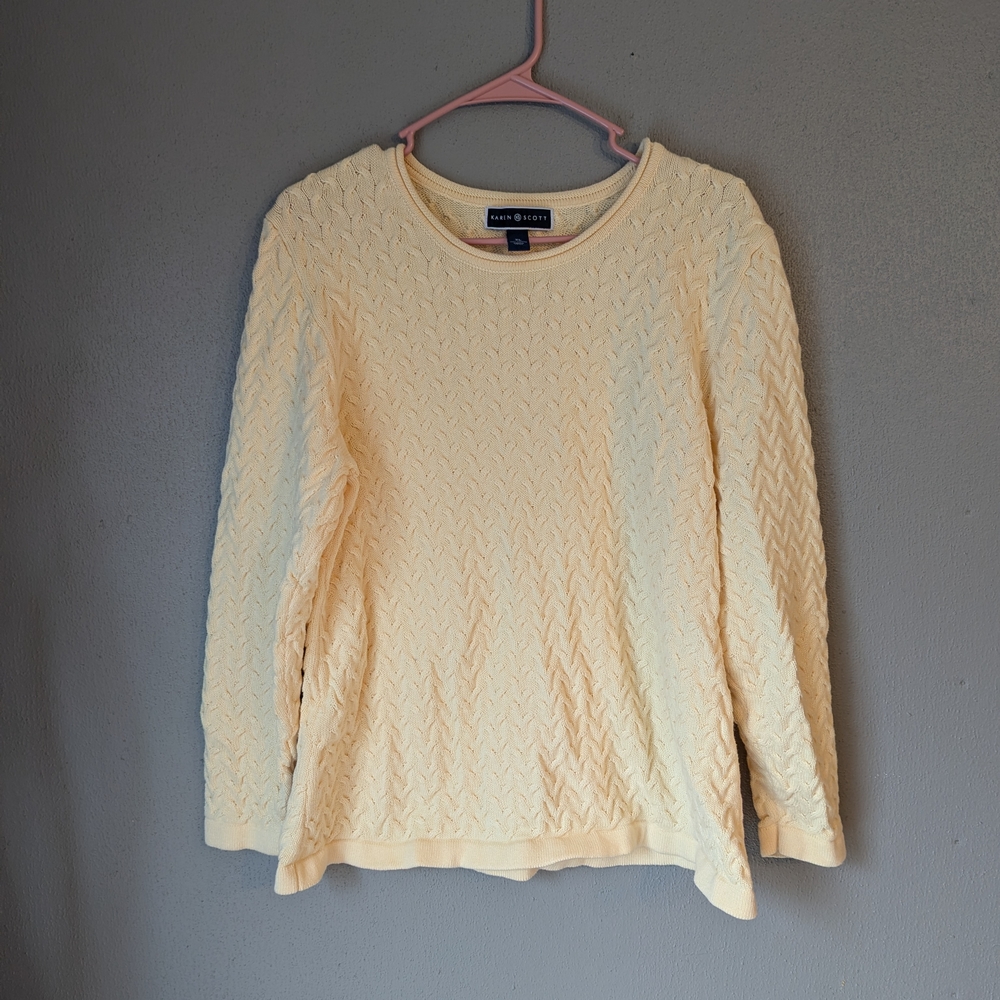 Karen Scott Butter Yellow Cable Knit Sweater XL
